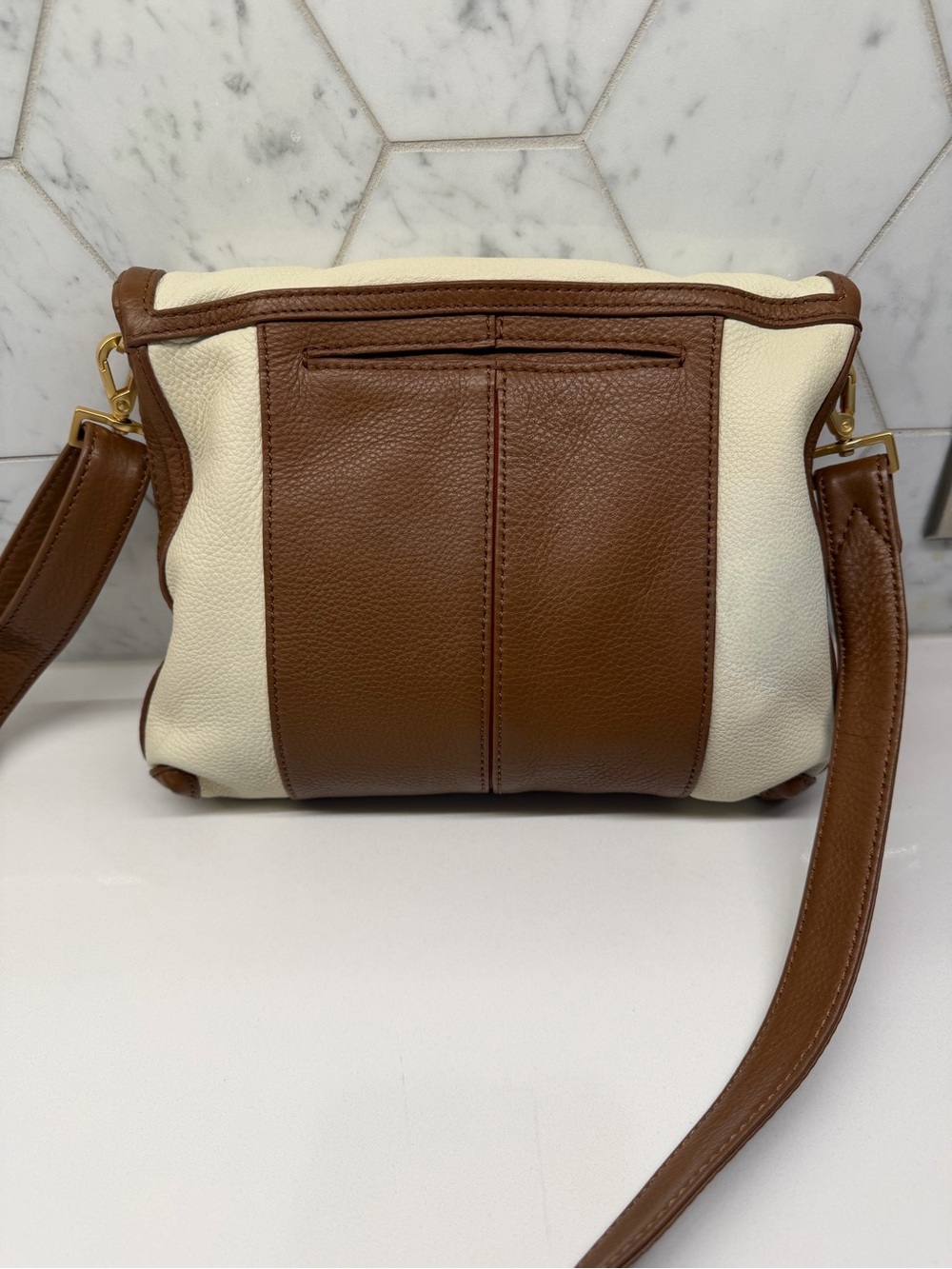 Hammitt Cream and Brown Leather Foldover Crossbody - Picture 6 of 16